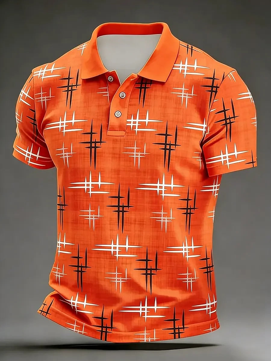 High Quality Geometric Art Print Short Sleeve Polo Shirt