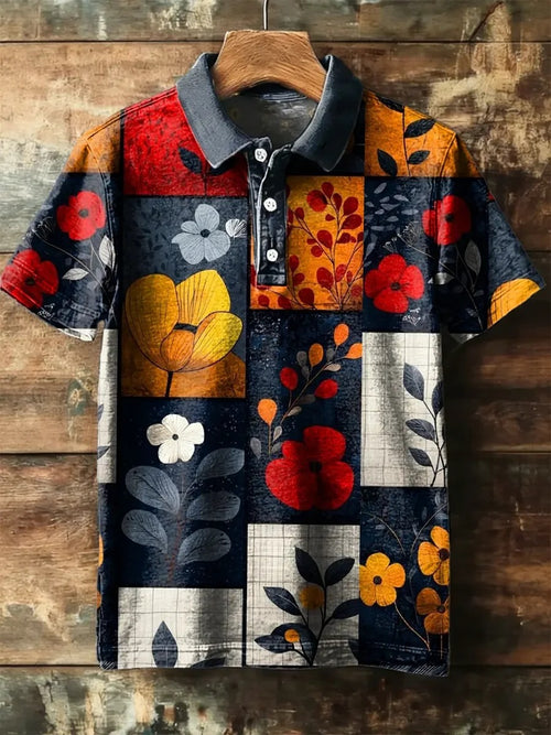 Vintage Abstract Art Print Short Sleeve Polo Shirt