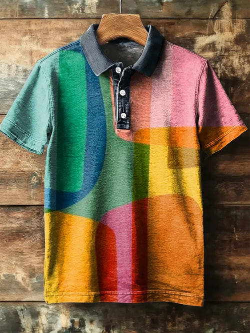Vintage Abstract Art Print Short Sleeve Polo Shirt