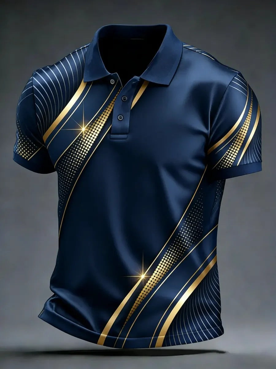 High Quality Geometric Art Print Short Sleeve Polo Shirt