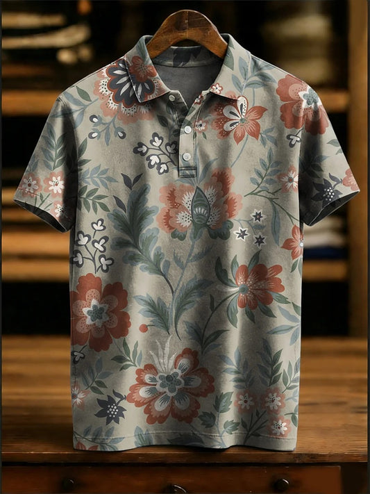 Vintage Floral Decorative Patterns Casual Short Sleeve Polo Shirt
