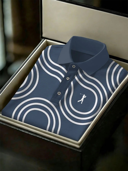 Men's Business Style Print Short Sleeved Polo Shirt