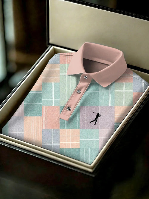 Men's Business Style Print Short Sleeved Polo Shirt
