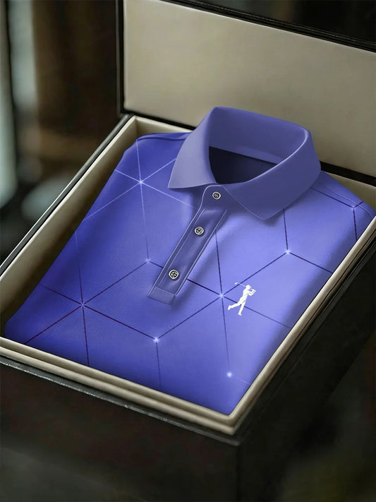 Men's Business Style Print Short Sleeved Polo Shirt