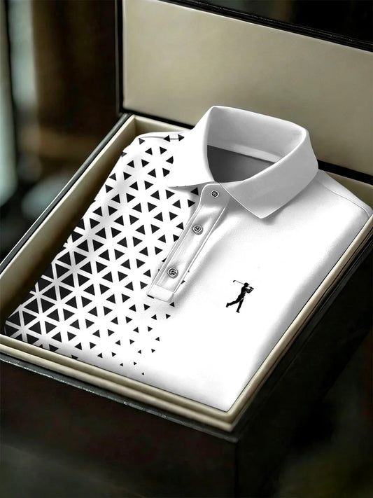 Men's Business Style Print Short Sleeved Polo Shirt