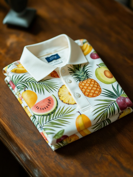 Men's Floral Printed Holiday Casual Short Sleeve Polo Shirt