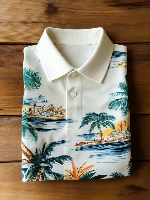Men's Floral Printed Holiday Casual Short Sleeve Polo Shirt