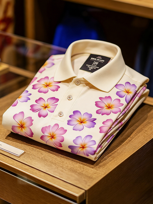 Men's Floral Printed Holiday Casual Short Sleeve Polo Shirt