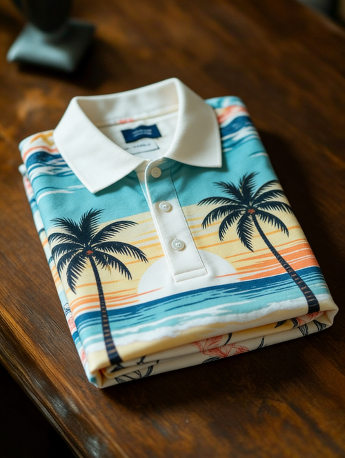 Men's Floral Printed Holiday Casual Short Sleeve Polo Shirt