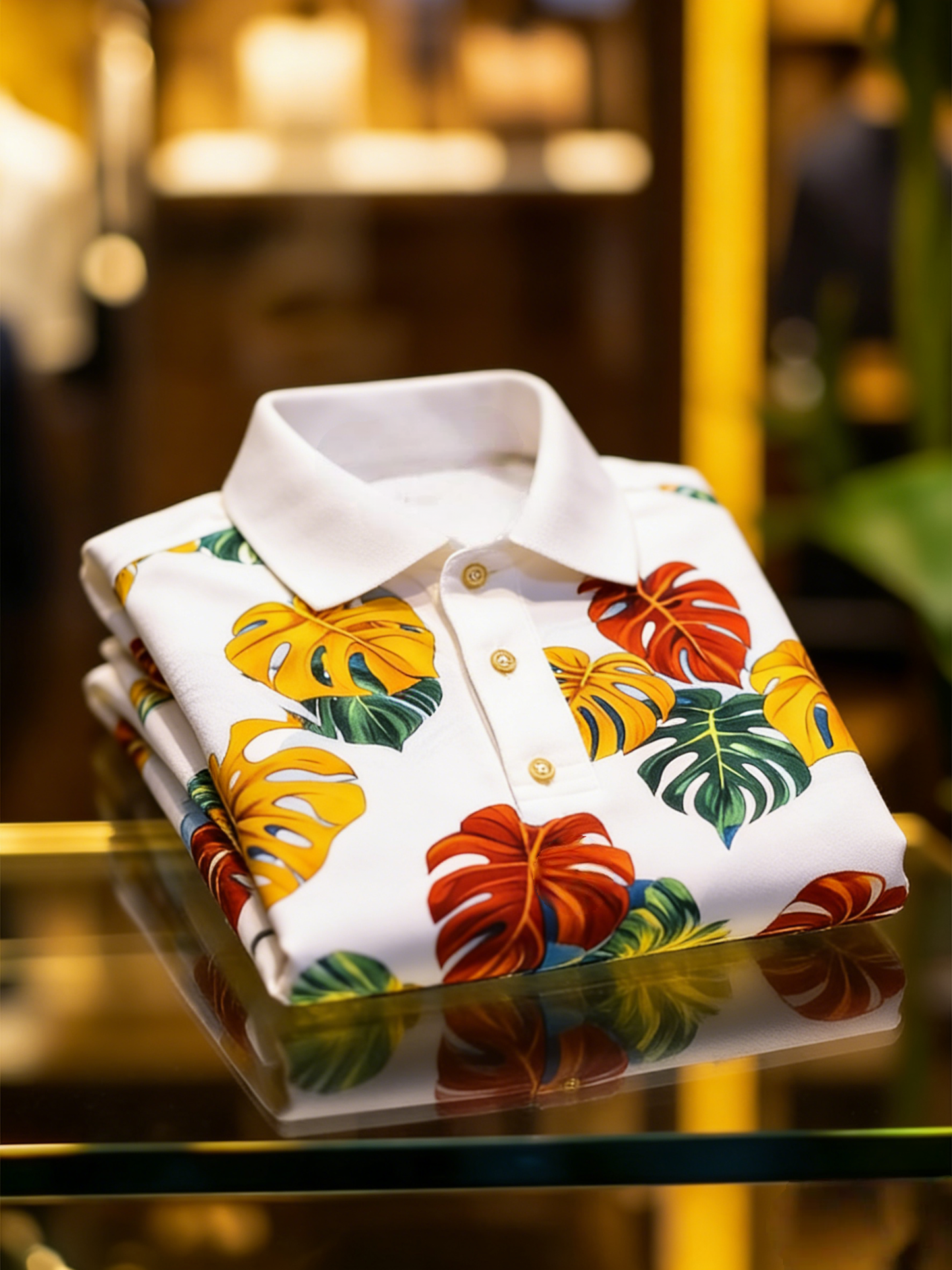 Men's Floral Printed Holiday Casual Short Sleeve Polo Shirt
