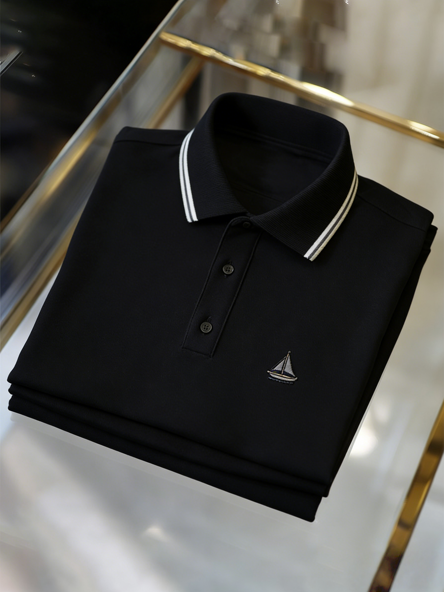 Men's Business Style Print Short Sleeved Polo Shirt