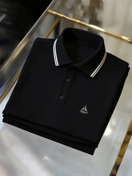 Men's Business Style Print Short Sleeved Polo Shirt