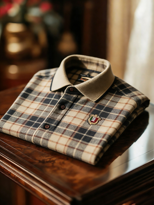 Men's Business Style Print Short Sleeved Polo Shirt