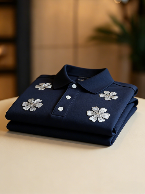 Men's Business Style Print Short Sleeved Polo Shirt