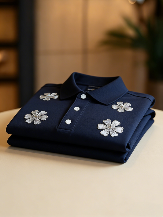 Men's Business Style Print Short Sleeved Polo Shirt