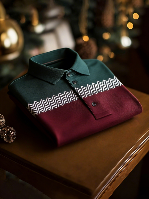 Men's Business Style Print Short Sleeved Polo Shirt