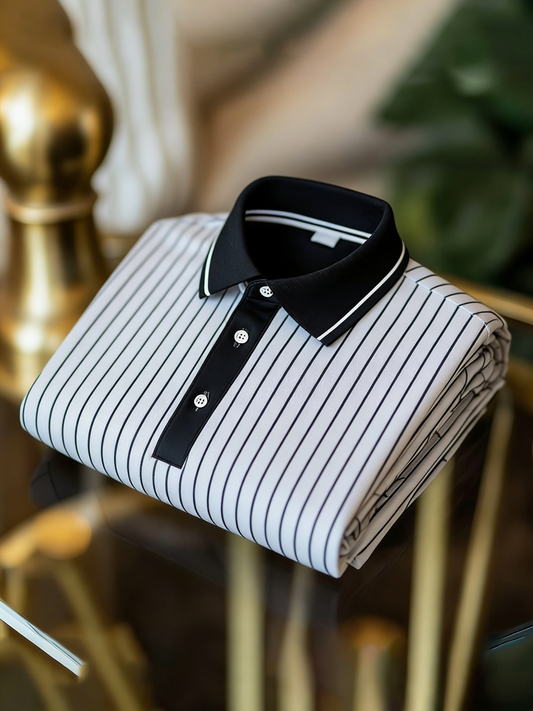 Men's Business Style Print Short Sleeved Polo Shirt