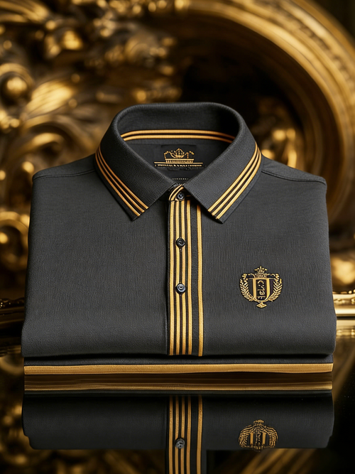Men's Business Style Print Short Sleeved Polo Shirt