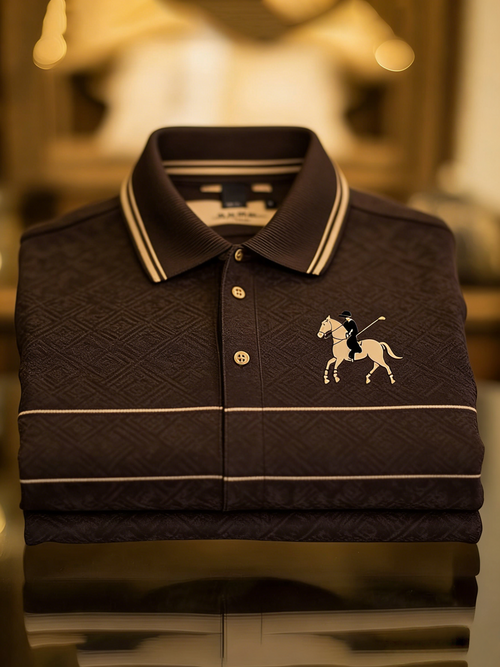 Men's Business Style Print Short Sleeved Polo Shirt