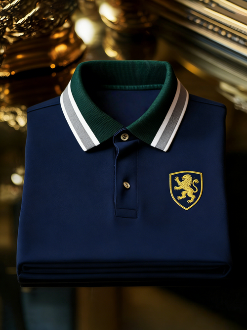 Men's Business Style Print Short Sleeved Polo Shirt