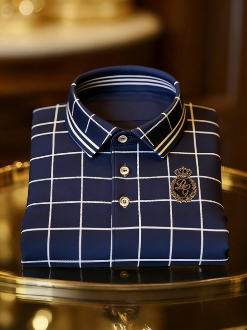 Men's Business Style Print Short Sleeved Polo Shirt