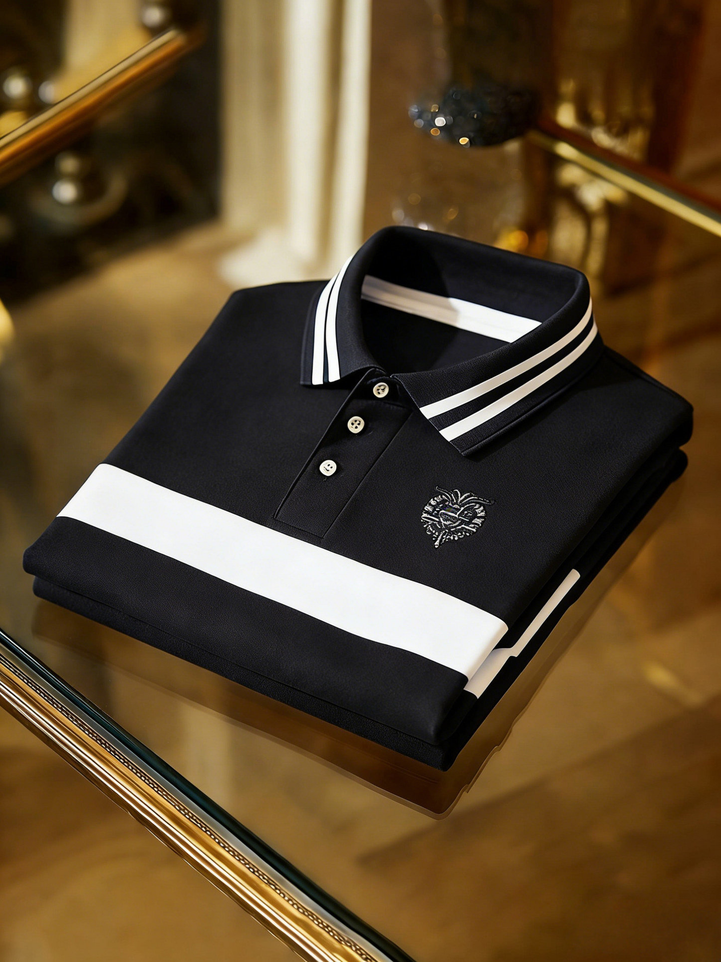 Men's Business Style Print Short Sleeved Polo Shirt