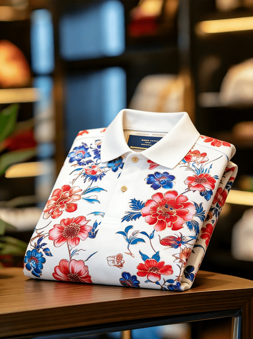 Men's Floral Printed Holiday Casual Short Sleeve Polo Shirt
