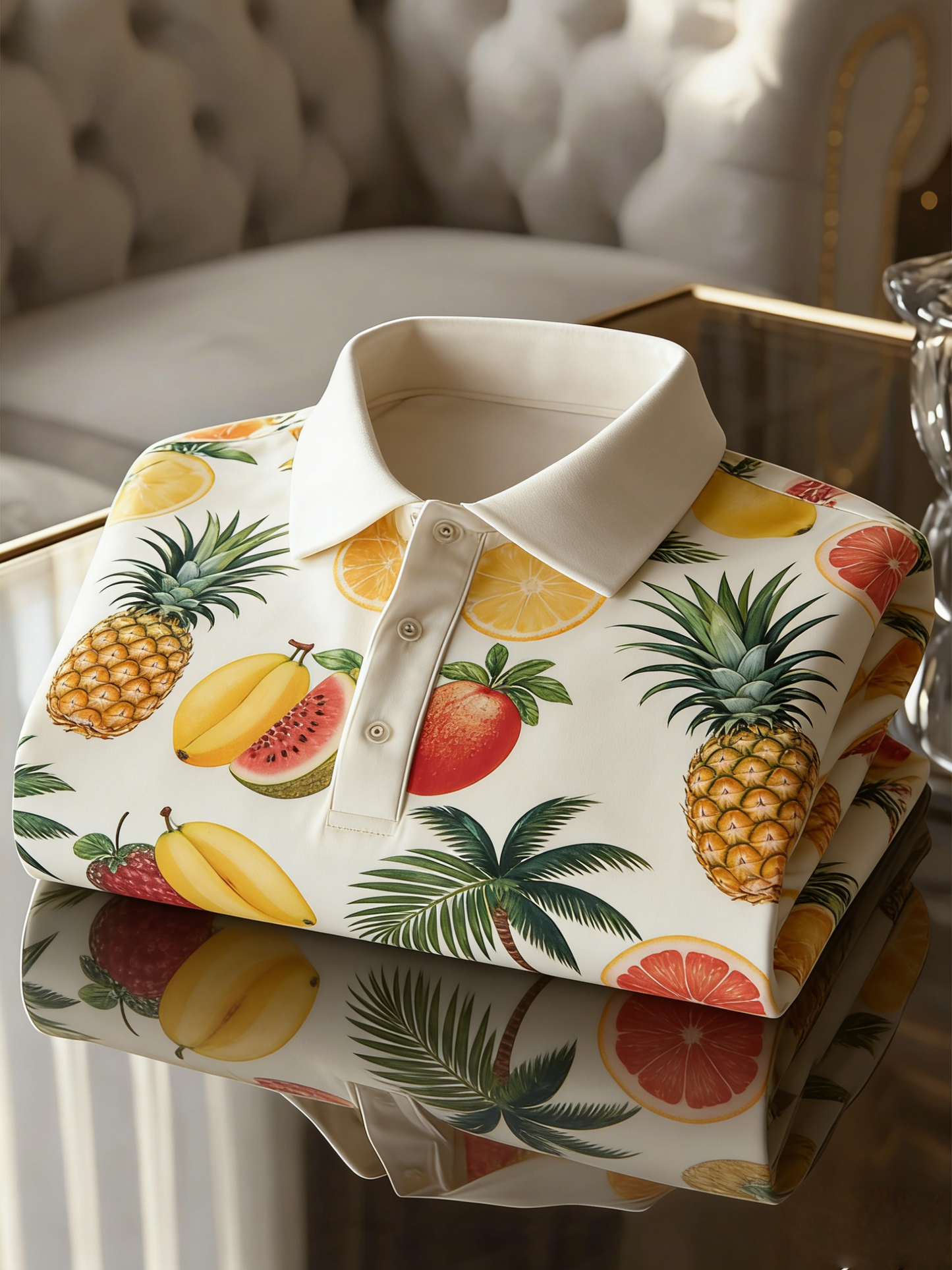 Men's Floral Printed Holiday Casual Short Sleeve Polo Shirt