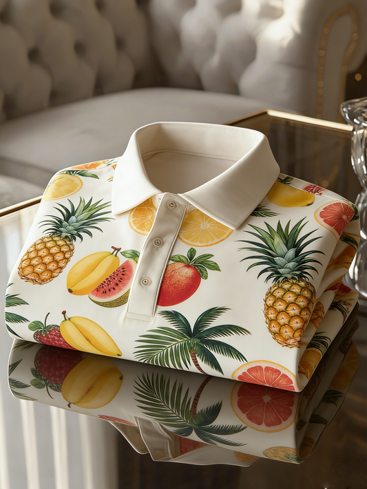 Men's Floral Printed Holiday Casual Short Sleeve Polo Shirt