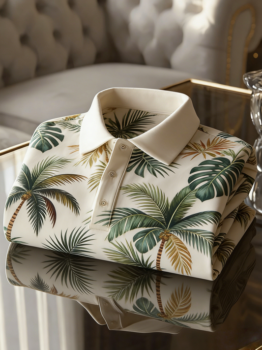 Men's Floral Printed Holiday Casual Short Sleeve Polo Shirt