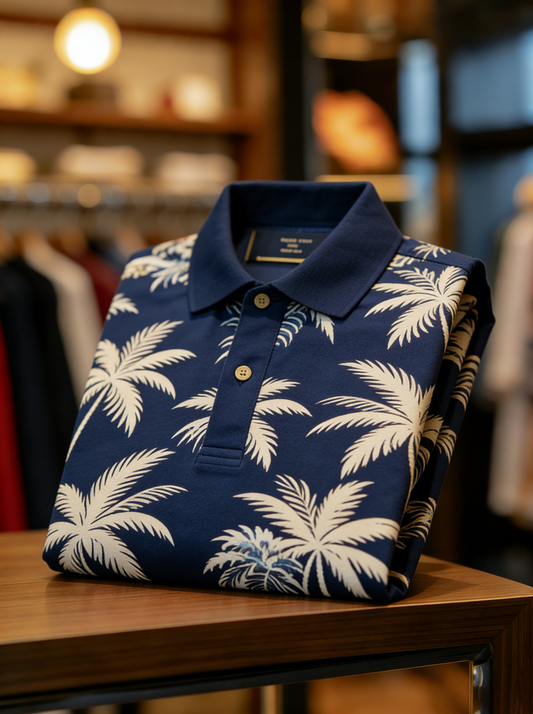 Men's Floral Printed Holiday Casual Short Sleeve Polo Shirt