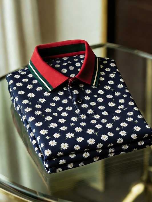 Men's Floral Printed Holiday Casual Short Sleeve Polo Shirt