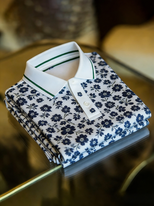 Men's Floral Printed Holiday Casual Short Sleeve Polo Shirt