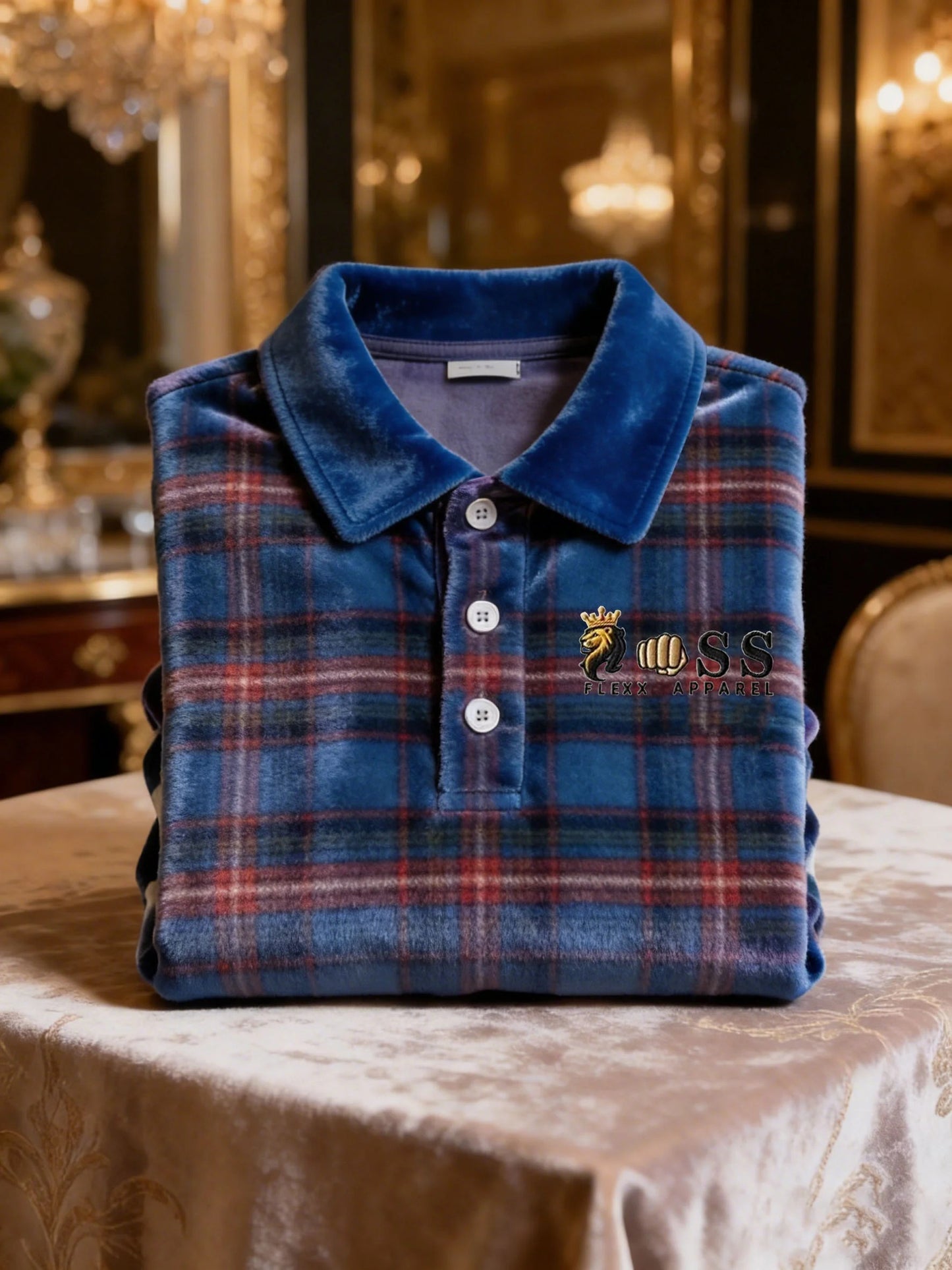 Men's Velvet Business Logo Print Long Sleeve Polo Shirt