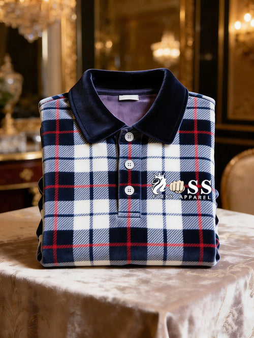 Men's Velvet Business Logo Print Long Sleeve Polo Shirt