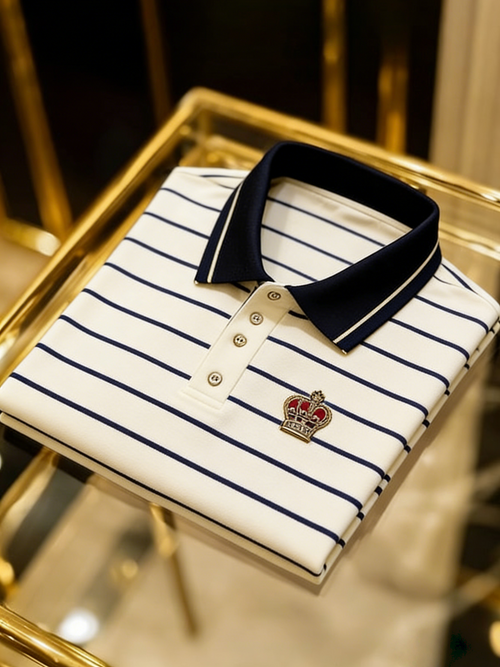 Men's Business Casual Color Block Stripe Button Short Sleeve Polo Shirt