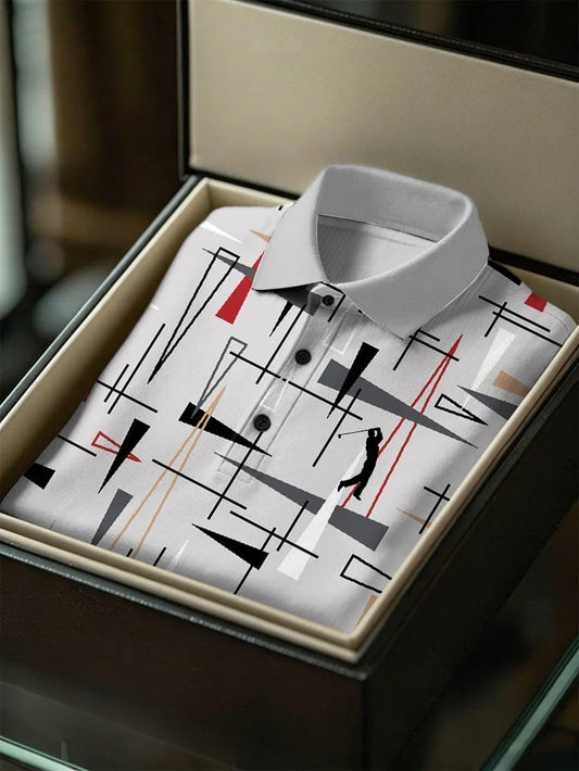 Men's Business Style Print Short Sleeved Polo Shirt