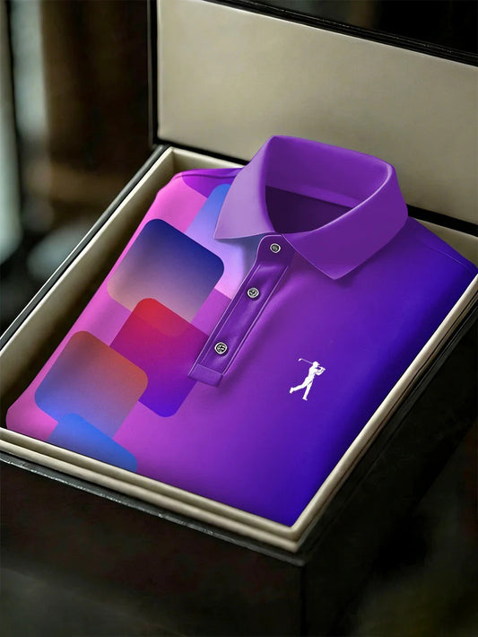 Men's Business Style Print Short Sleeved Polo Shirt