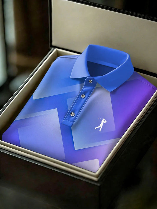 Men's Business Style Print Short Sleeved Polo Shirt