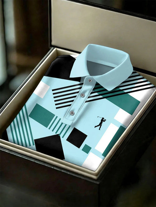 Men's Business Style Print Short Sleeved Polo Shirt