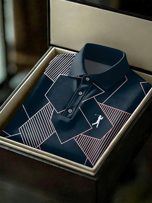 Men's Business Style Print Short Sleeved Polo Shirt