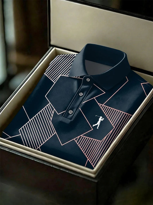 Men's Business Style Print Short Sleeved Polo Shirt