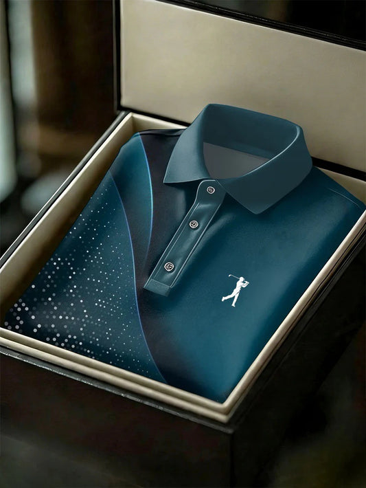 Men's Business Style Print Short Sleeved Polo Shirt
