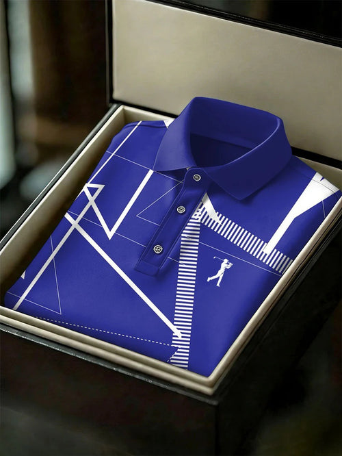 Men's Business Style Print Short Sleeved Polo Shirt