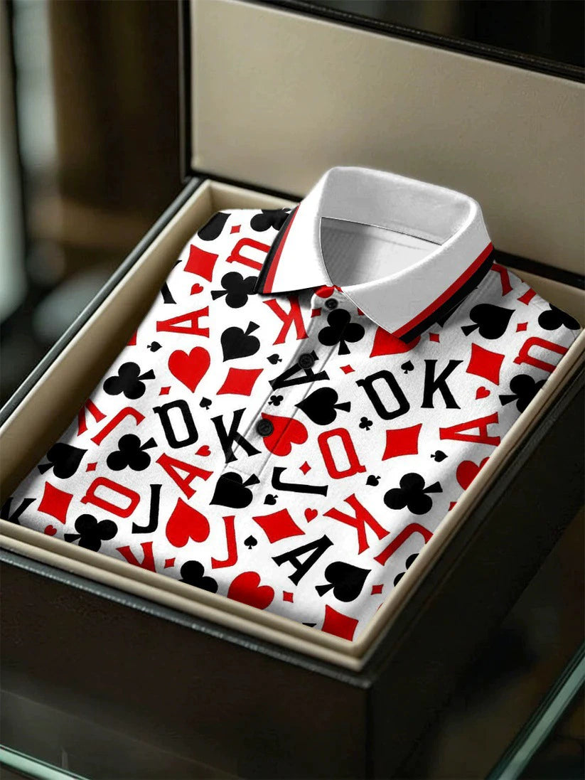 Men's Business Style Print Short Sleeved Polo Shirt
