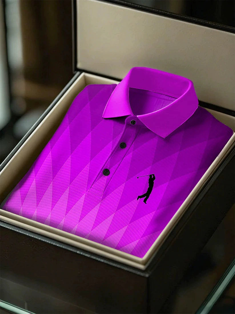 Men's Business Style Print Short Sleeved Polo Shirt
