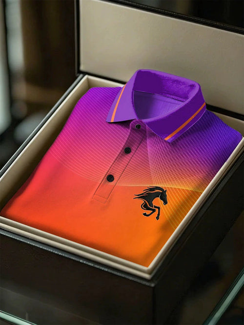 Men's Business Style Print Short Sleeved Polo Shirt