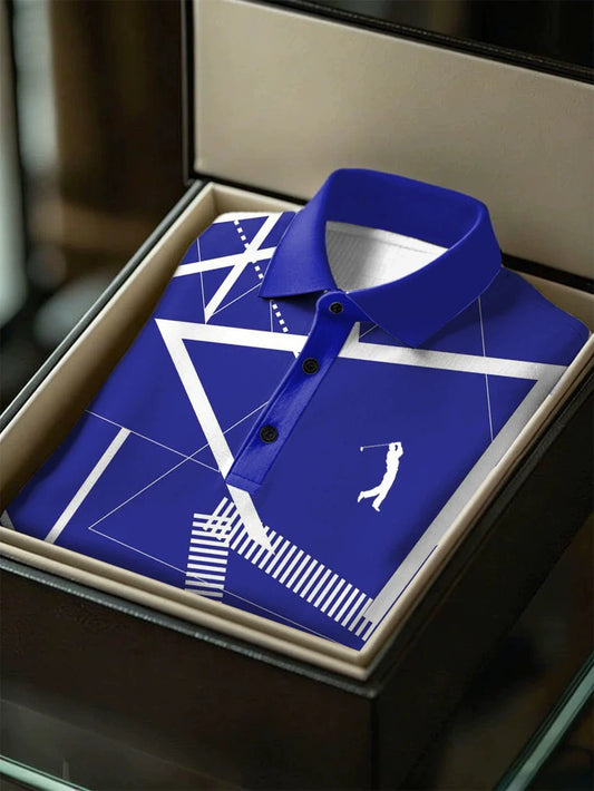 Men's Business Style Print Short Sleeved Polo Shirt