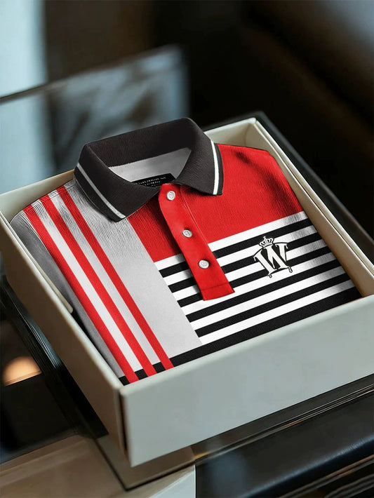 Men's Business Style Print Short Sleeved Polo Shirt