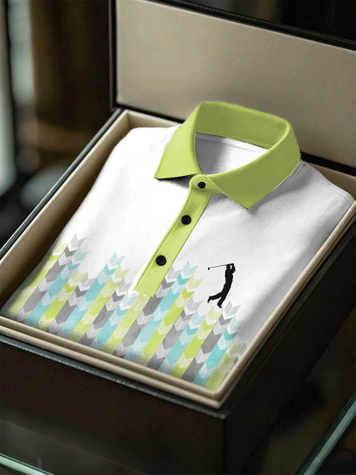 Men's Business Style Print Short Sleeved Polo Shirt